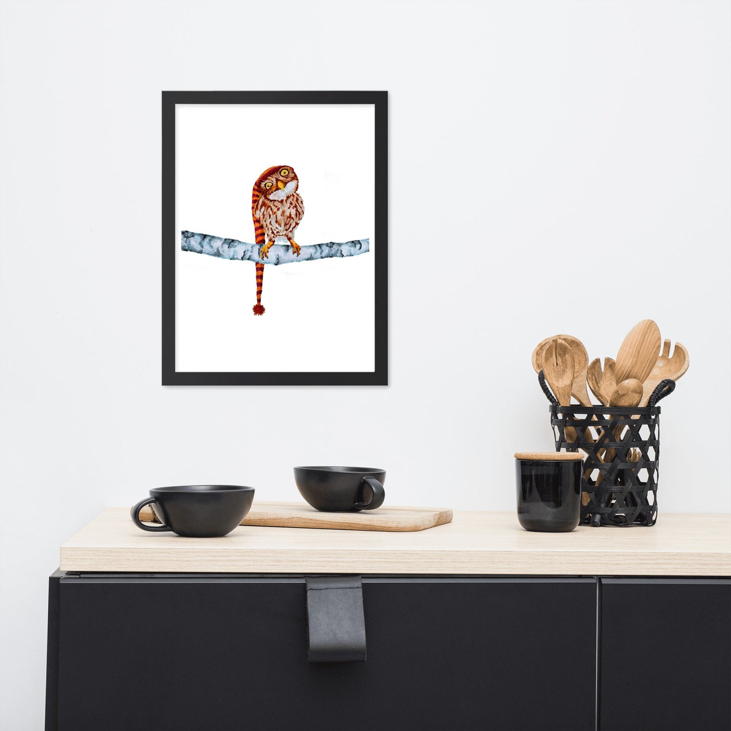 Owl in Stocking Cap Framed Poster Posters, Prints, & Visual Artwork Indie Darling Design