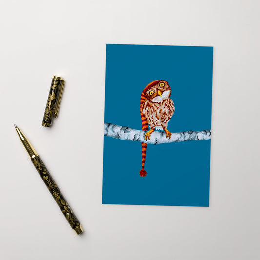 Owl in Stocking Cap Illustrated Flat Card Greeting & Note Cards Indie Darling Design