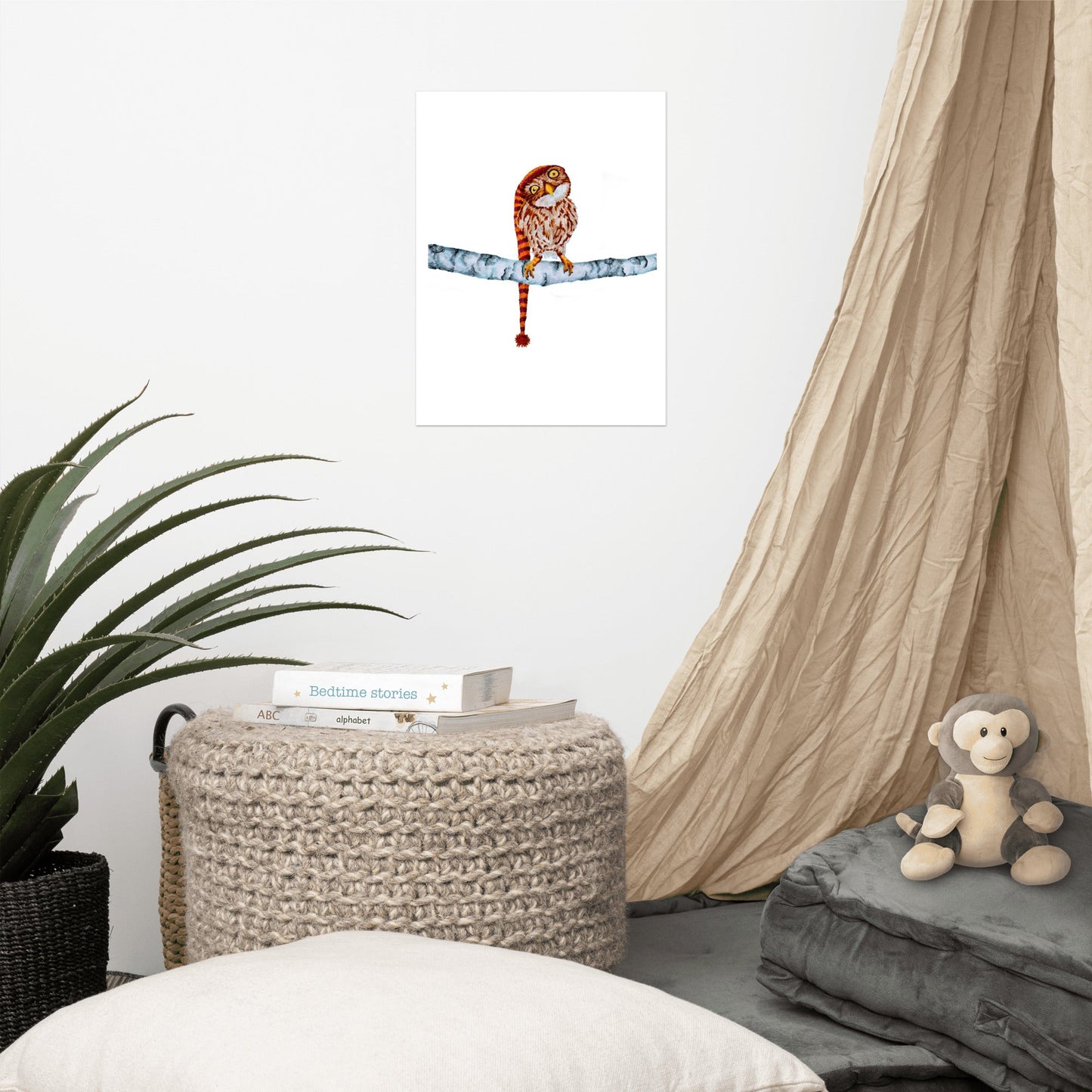 Owl in Stocking Cap Poster Print without Frame Posters, Prints, & Visual Artwork Indie Darling Design
