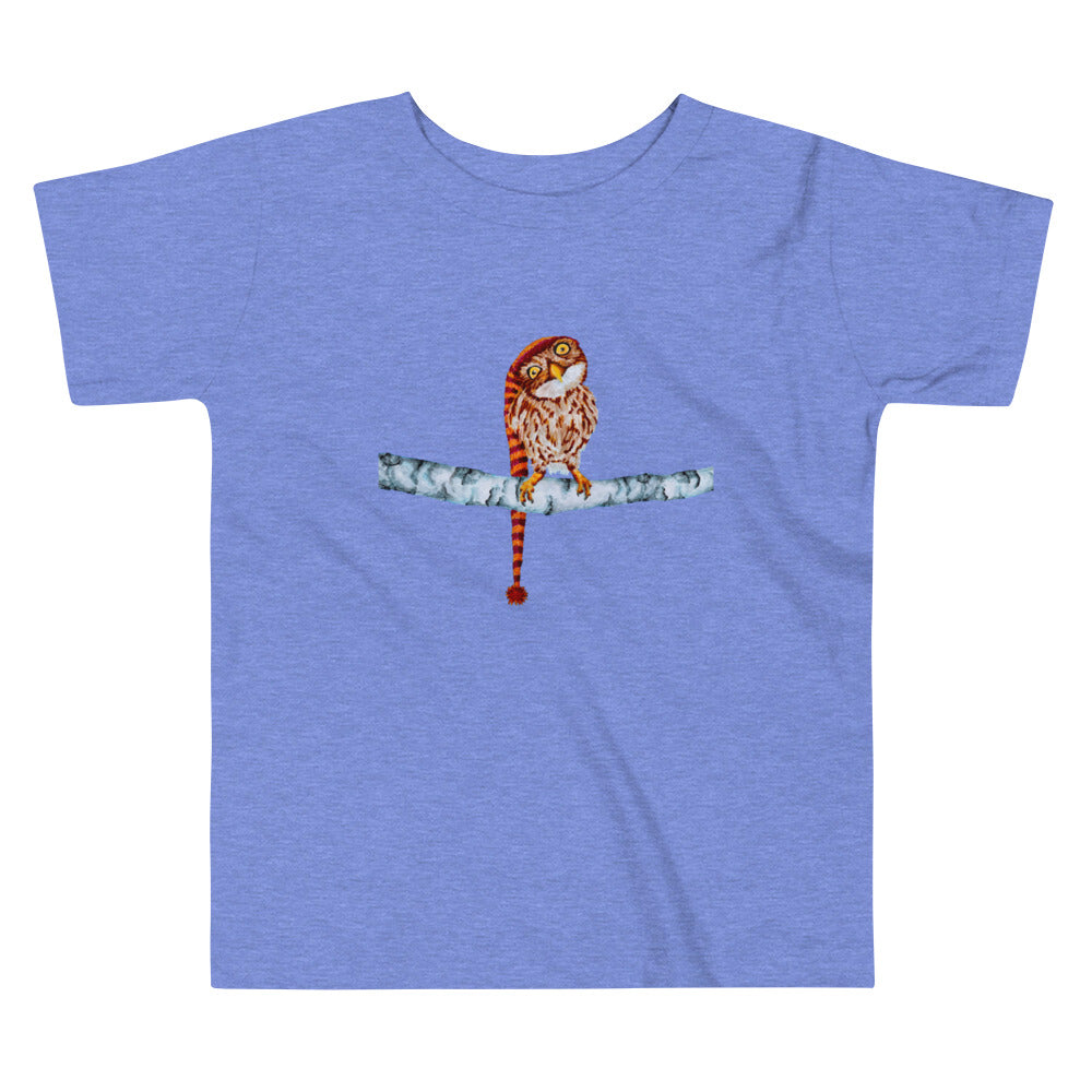 Owl in Stocking Cap Toddler Short Sleeve Tee Indie Darling Design Heather Columbia Blue 2T