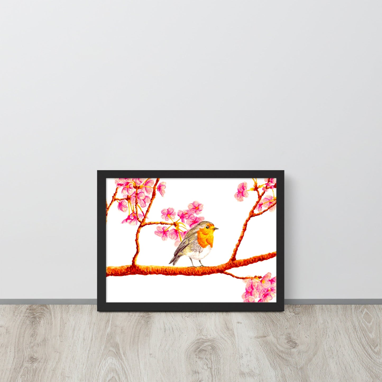 Robin and Cherry Blossoms Framed Poster Posters, Prints, & Visual Artwork Indie Darling Design