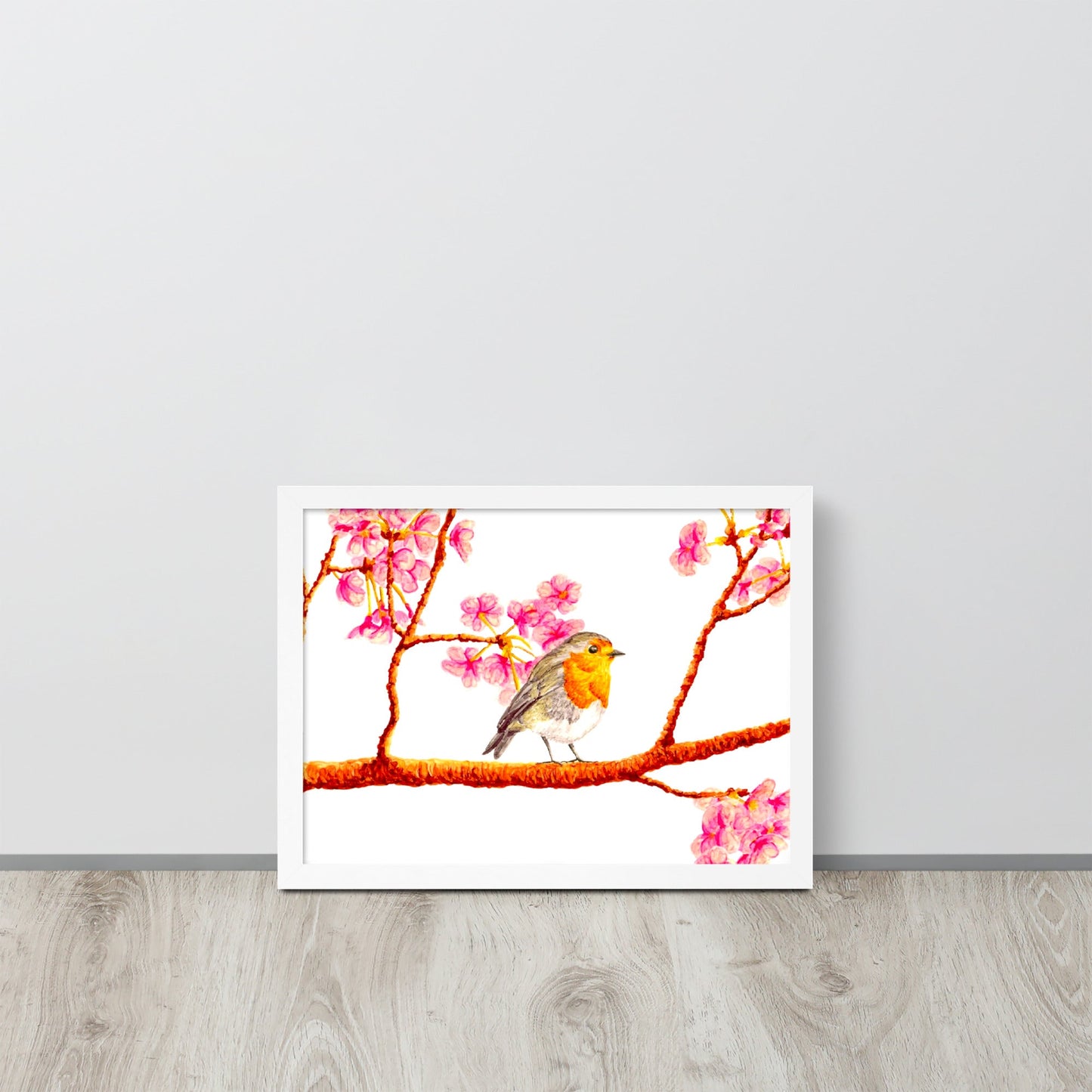 Robin and Cherry Blossoms Framed Poster Posters, Prints, & Visual Artwork Indie Darling Design