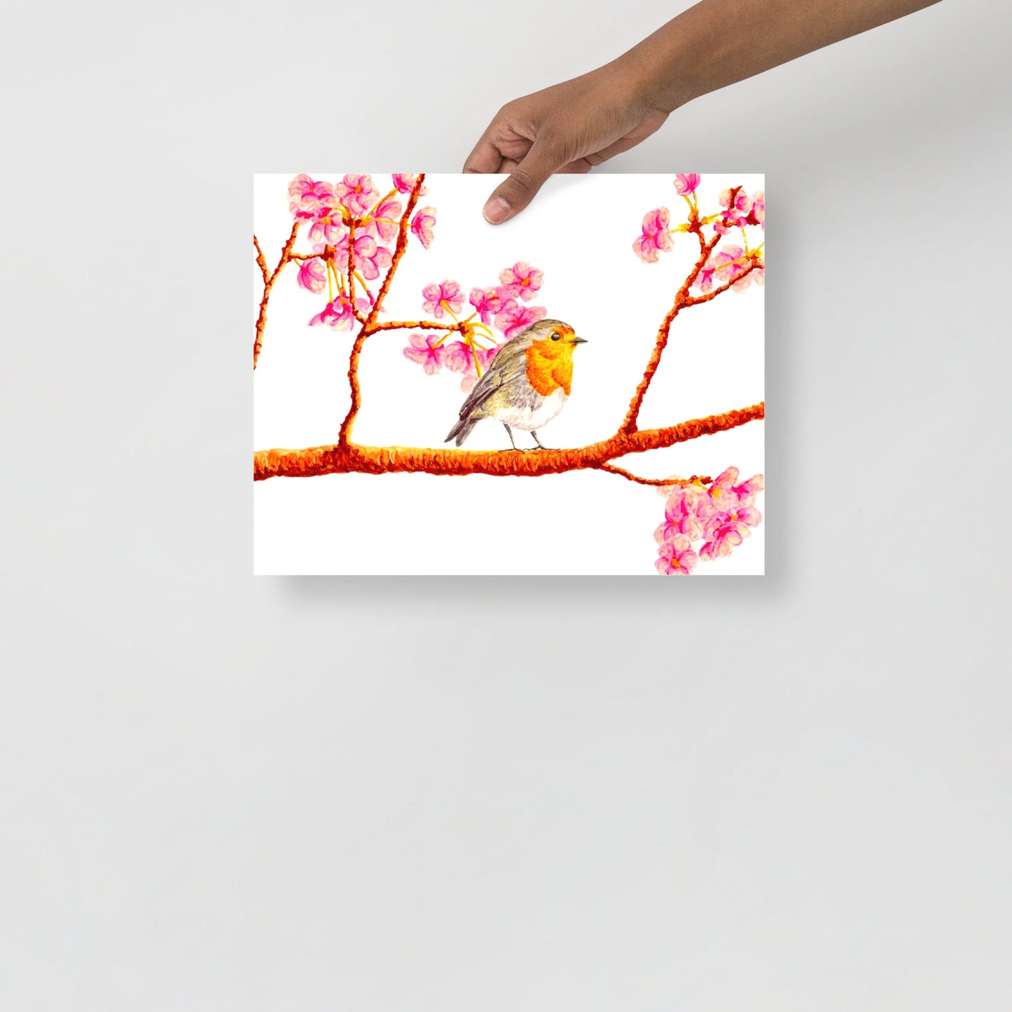 Robin and Cherry Blossoms Poster Print without Frame Posters, Prints, & Visual Artwork Indie Darling Design