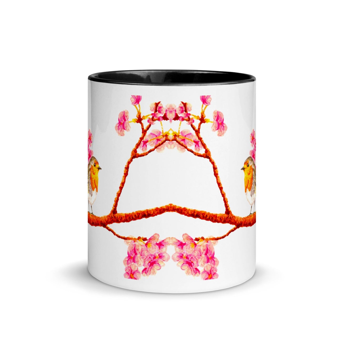 Robin and Cherry Blossoms Two-Tone Mug Mugs Indie Darling Design