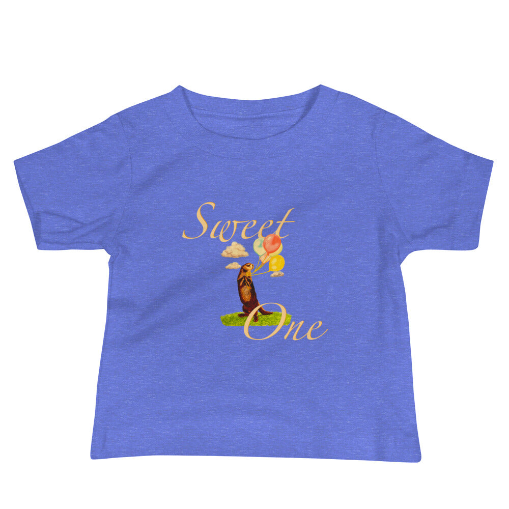 Sweet One Cute Otter Baby Jersey Short Sleeve Tee T-shirt Indie Darling Design Heather Columbia Blue 6-12m