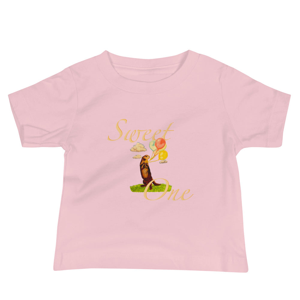 Sweet One Cute Otter Baby Jersey Short Sleeve Tee T-shirt Indie Darling Design Pink 6-12m