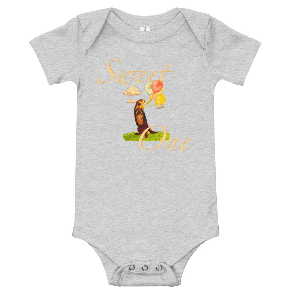 Sweet One Cute Otter Baby Short Sleeve One Piece Baby One-Pieces Indie Darling Design Athletic Heather 3-6m