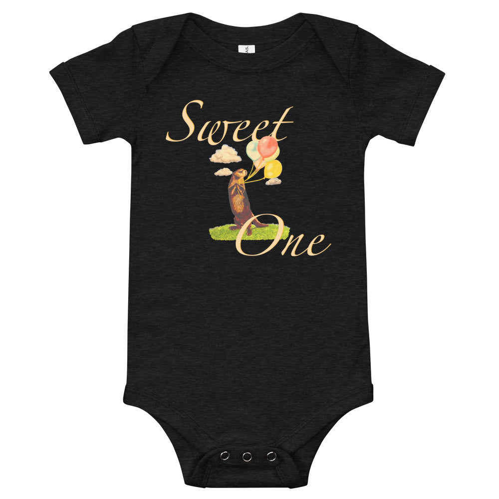 Sweet One Cute Otter Baby Short Sleeve One Piece Baby One-Pieces Indie Darling Design Dark Grey Heather 3-6m