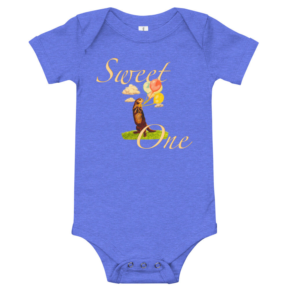 Sweet One Cute Otter Baby Short Sleeve One Piece Baby One-Pieces Indie Darling Design Heather Columbia Blue 3-6m