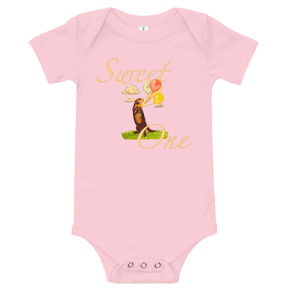 Sweet One Cute Otter Baby Short Sleeve One Piece Baby One-Pieces Indie Darling Design Pink 3-6m