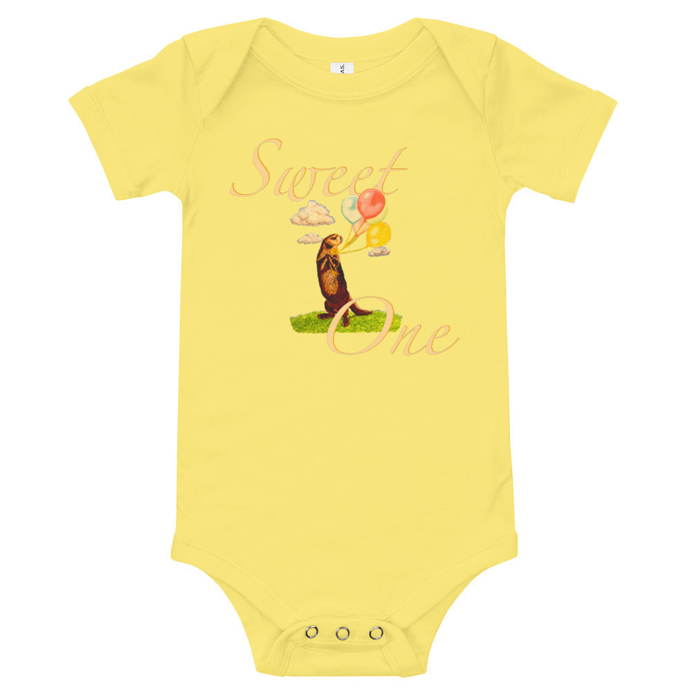 Sweet One Cute Otter Baby Short Sleeve One Piece Baby One-Pieces Indie Darling Design Yellow 3-6m