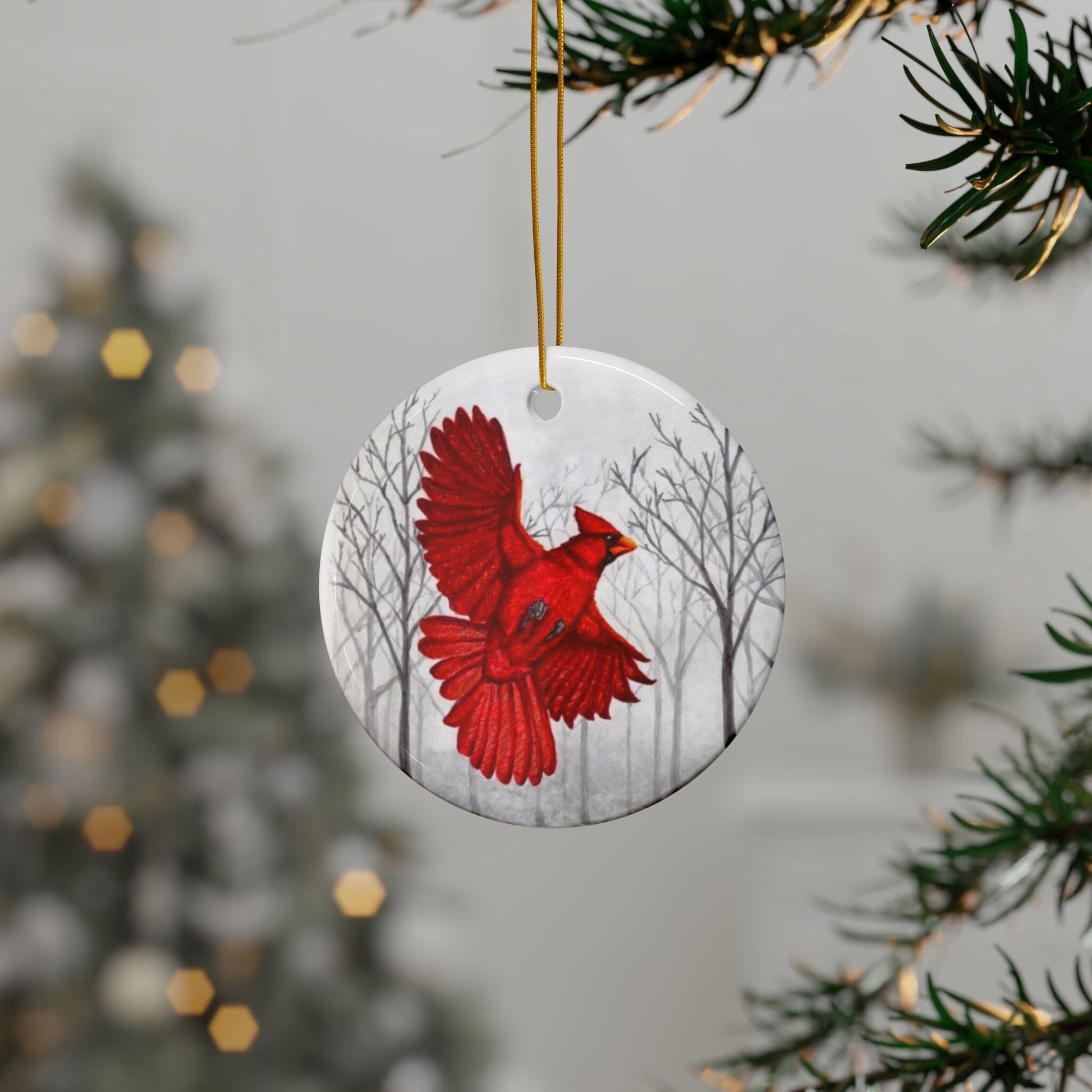 Ceramic Ornaments - Cardinal in Snowy Forest Ornament Home Decor Printify 