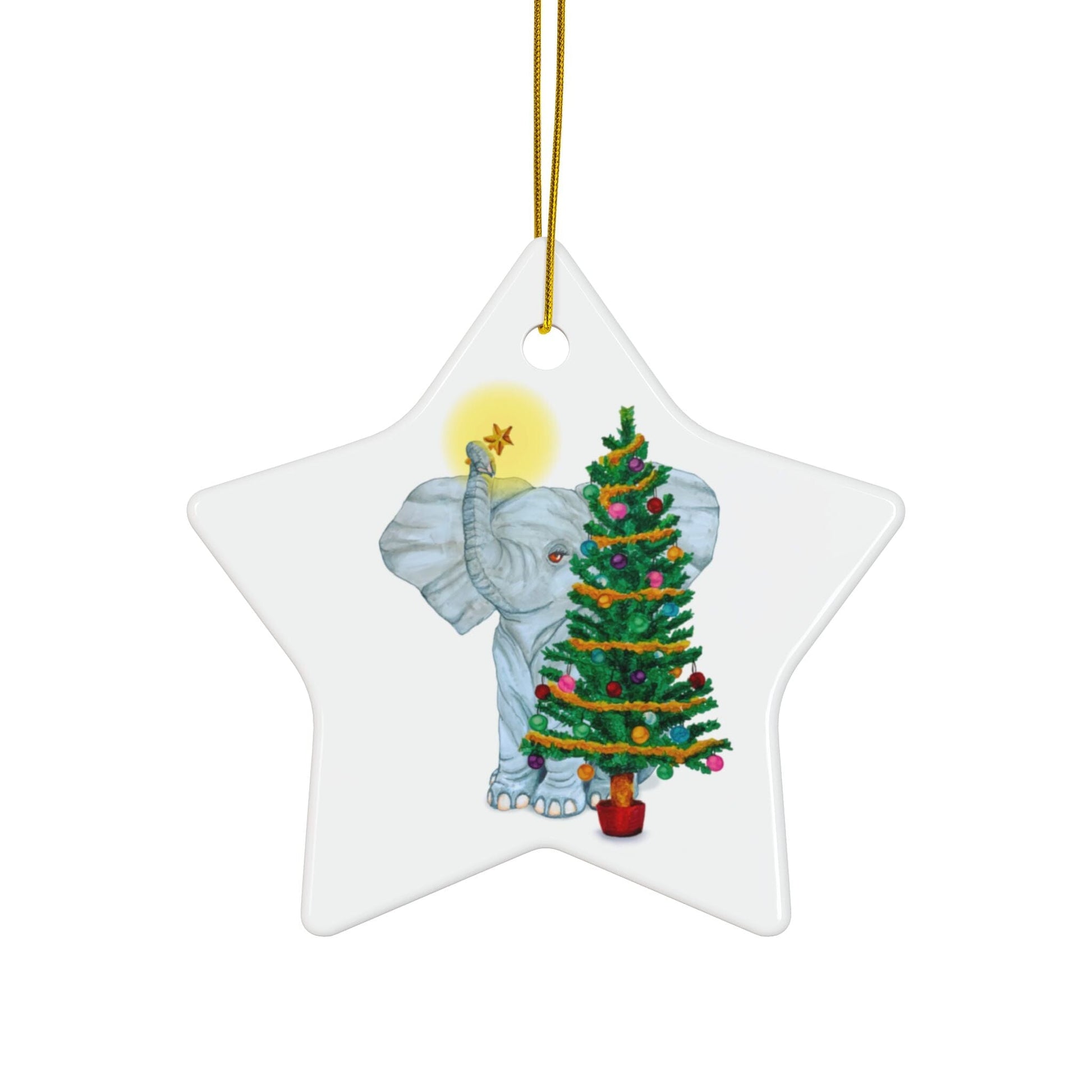 Ceramic Ornaments - Cute Elephant Hanging Star Christmas Tree Decoration Home Decor Printify 