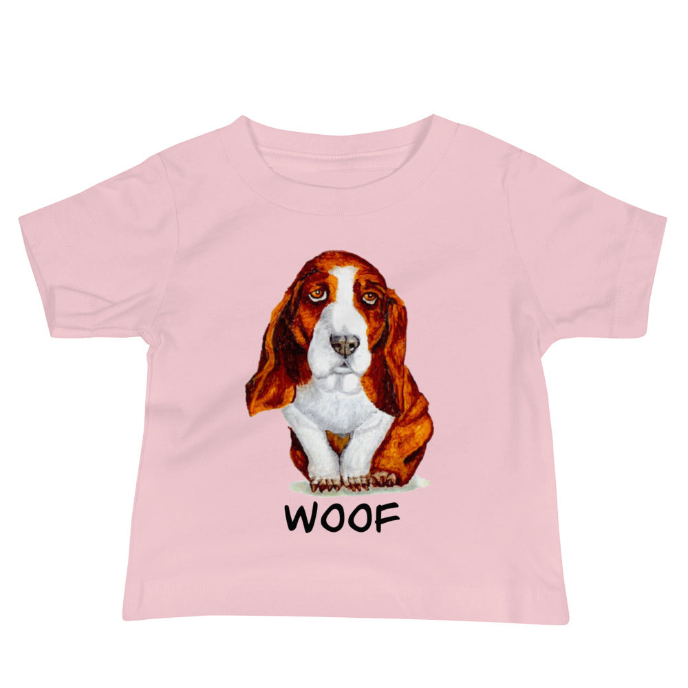 Basset Hound Puppy Baby Jersey Short Sleeve Tee T-shirt Indie Darling Design Pink 6-12m 