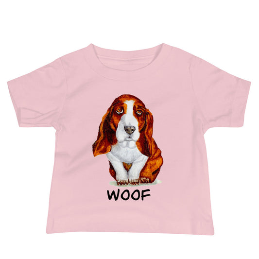 Basset Hound Puppy Baby Jersey Short Sleeve Tee T-shirt Indie Darling Design Pink 6-12m 