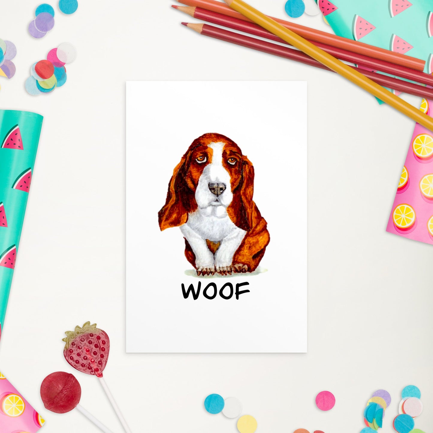 Basset Hound Puppy Illustrated Flat Card Greeting & Note Cards Indie Darling Design 