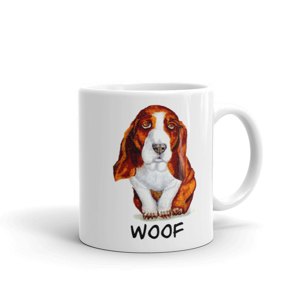 Basset Hound Puppy on White Glossy Mug Mugs Indie Darling Design 