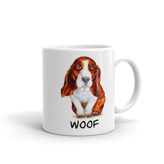 Basset Hound Puppy on White Glossy Mug Mugs Indie Darling Design 