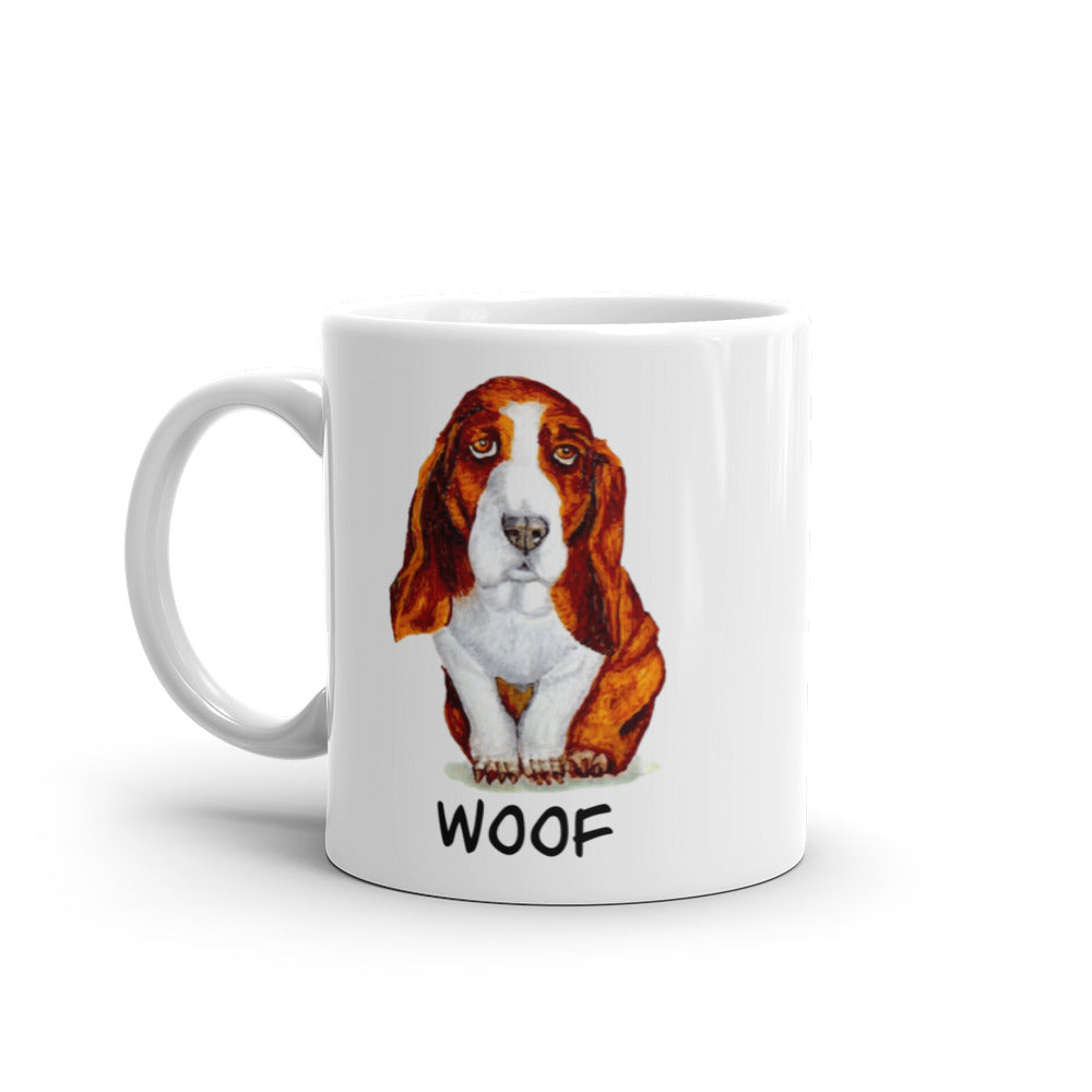 Basset Hound Puppy on White Glossy Mug Mugs Indie Darling Design 