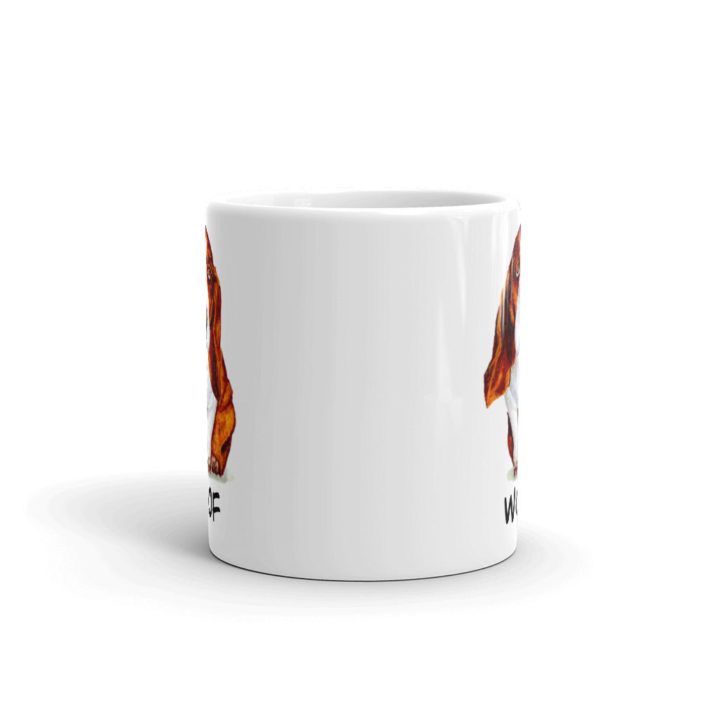 Basset Hound Puppy on White Glossy Mug Mugs Indie Darling Design 