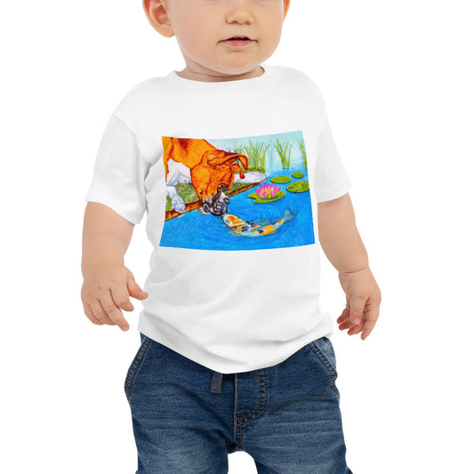 Boxer Puppy and Koi Kiss Baby Jersey Short Sleeve Tee T-shirt Indie Darling Design 