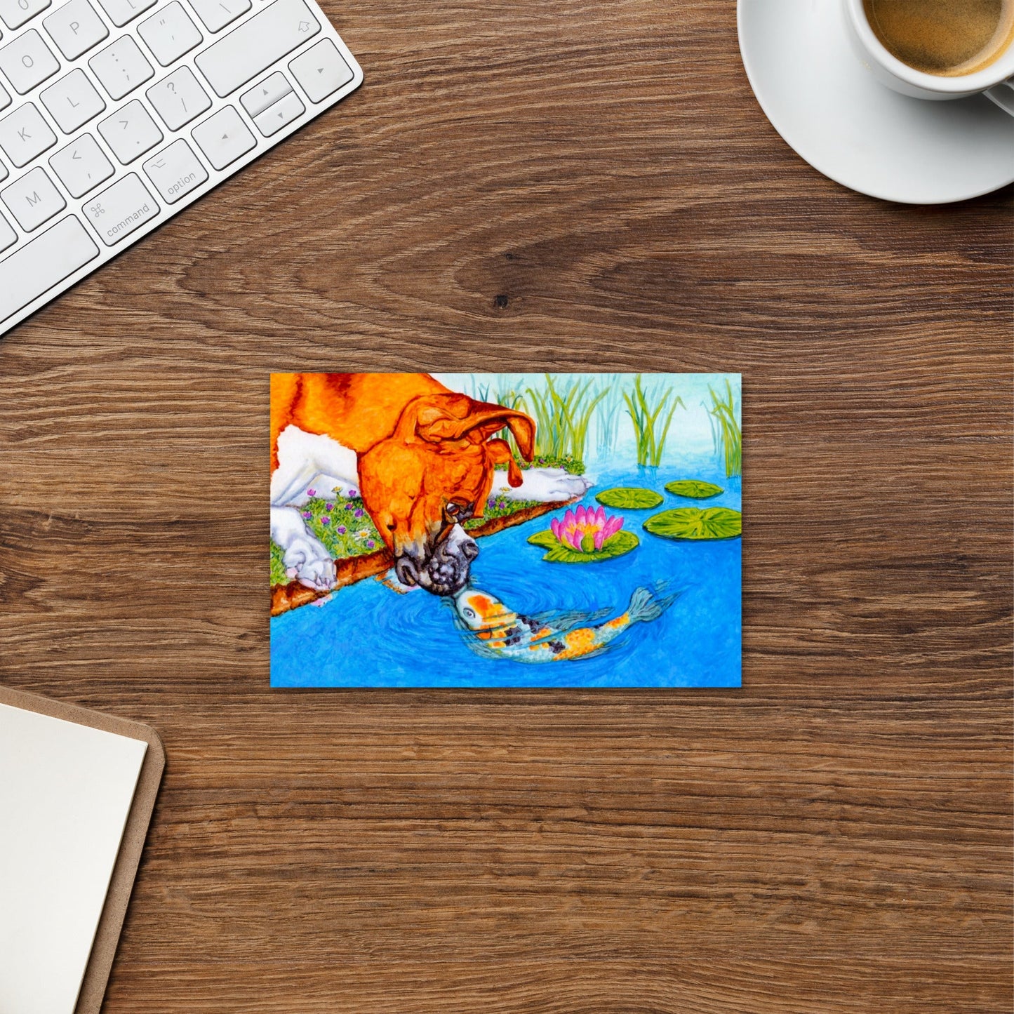 Boxer Puppy and Koi Kiss Illustrated Flat Card Greeting & Note Cards Indie Darling Design 