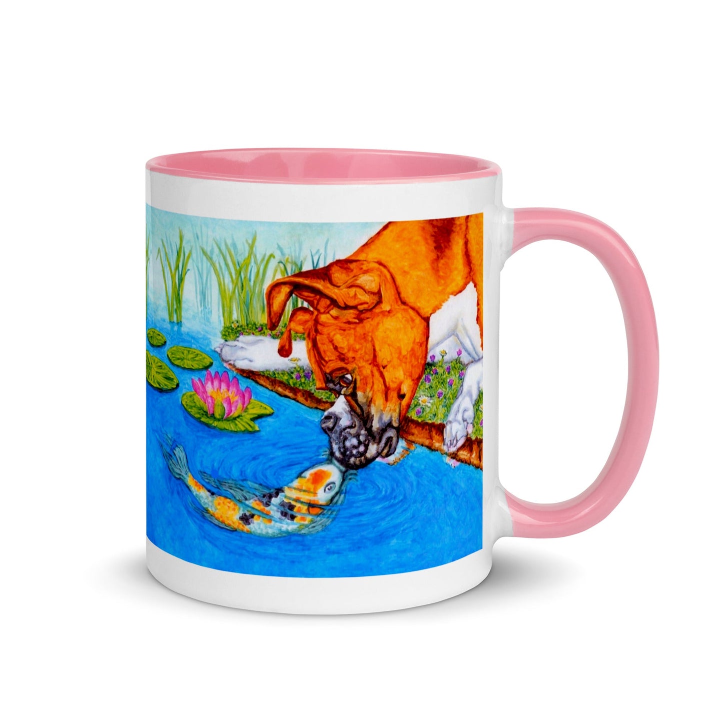 Boxer Puppy and Koi Kiss Two-Tone Mug Mugs Indie Darling Design 