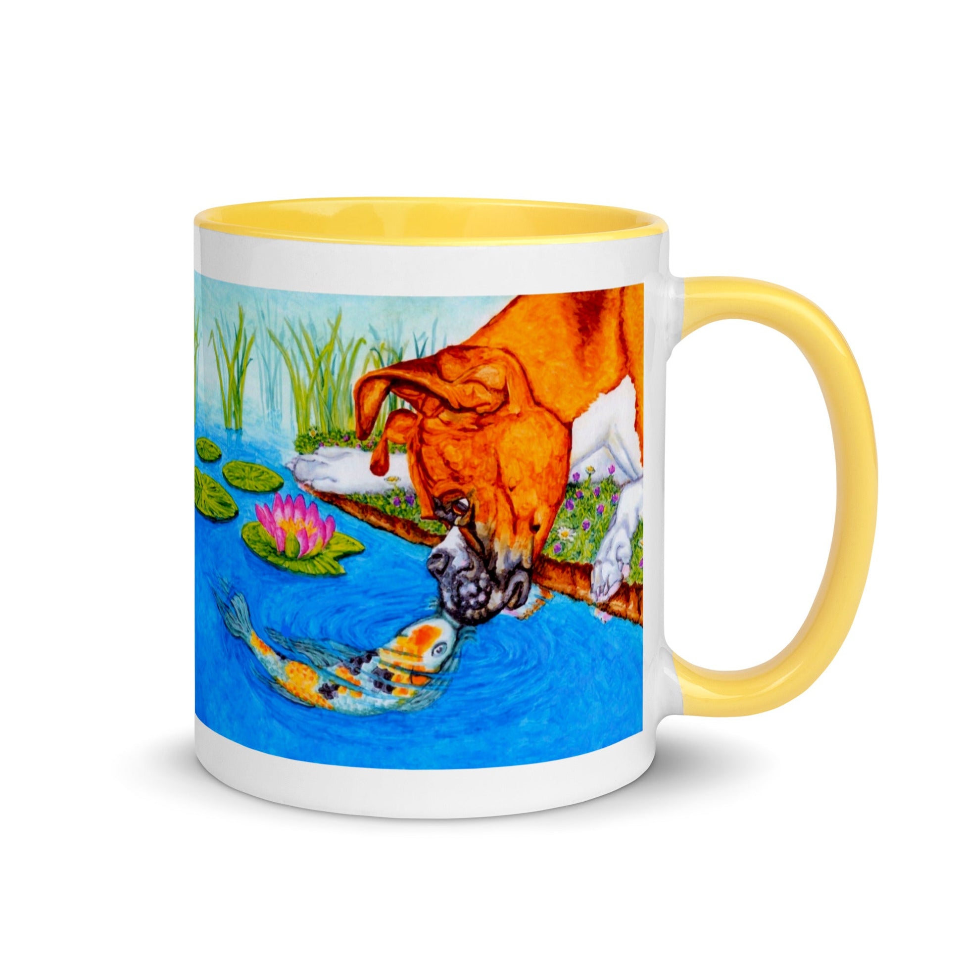 Boxer Puppy and Koi Kiss Two-Tone Mug Mugs Indie Darling Design 