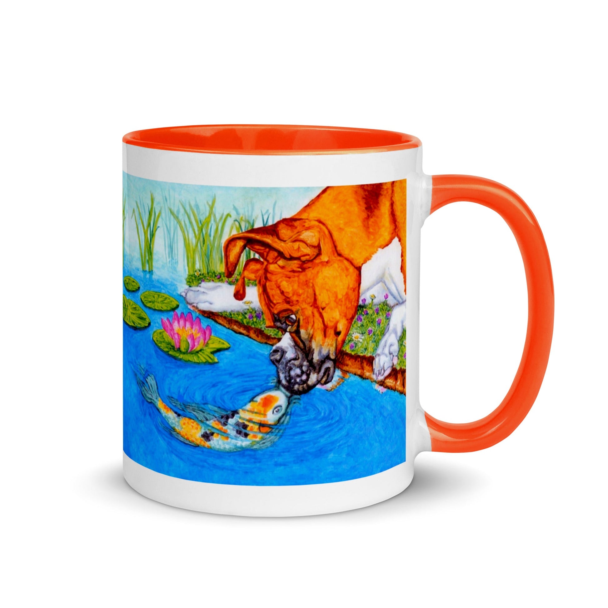 Boxer Puppy and Koi Kiss Two-Tone Mug Mugs Indie Darling Design 