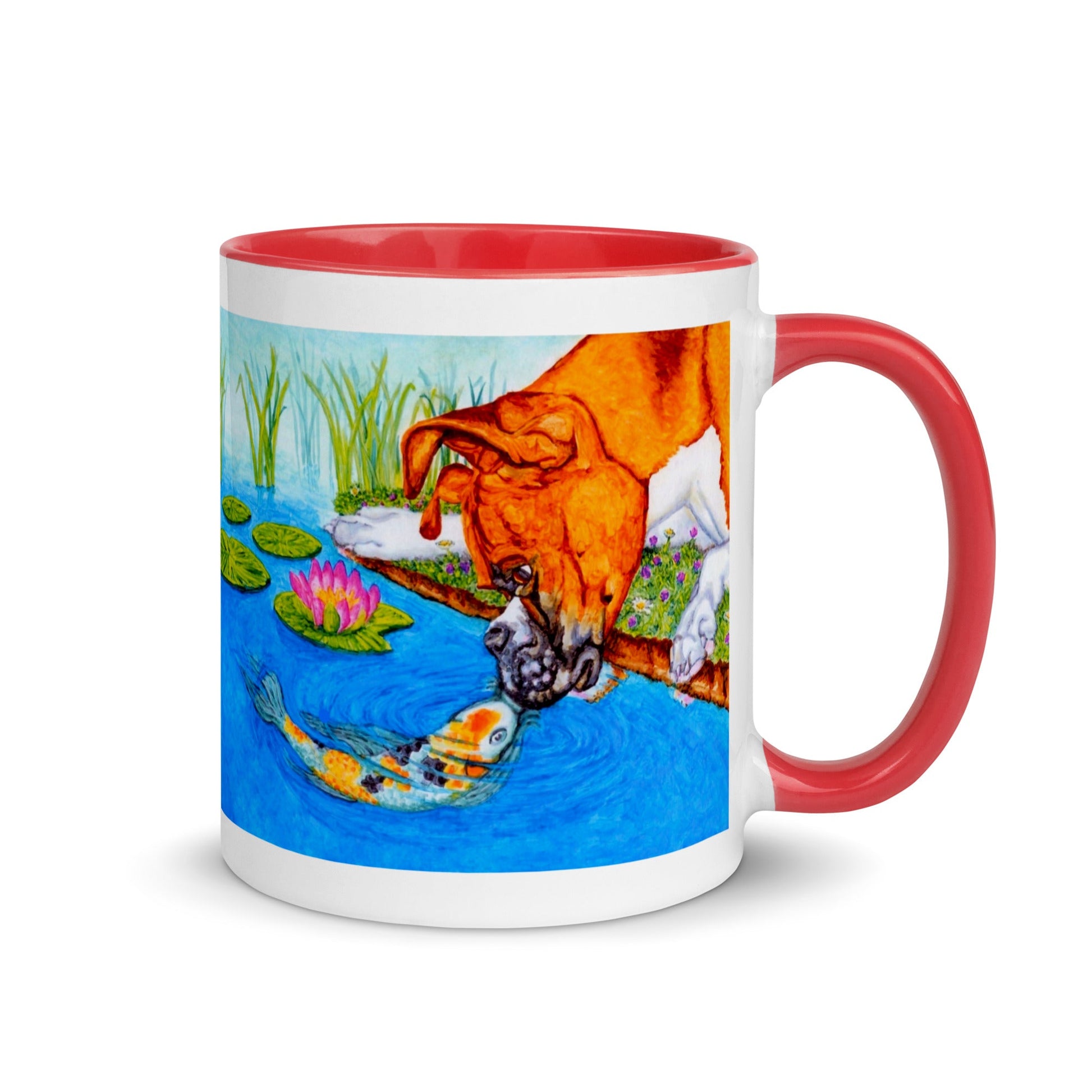 Boxer Puppy and Koi Kiss Two-Tone Mug Mugs Indie Darling Design 