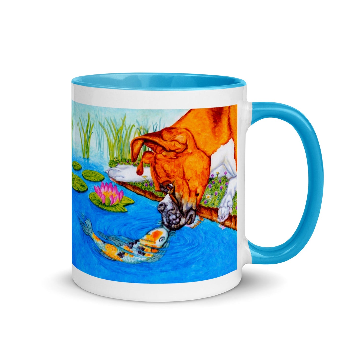 Boxer Puppy and Koi Kiss Two-Tone Mug Mugs Indie Darling Design 