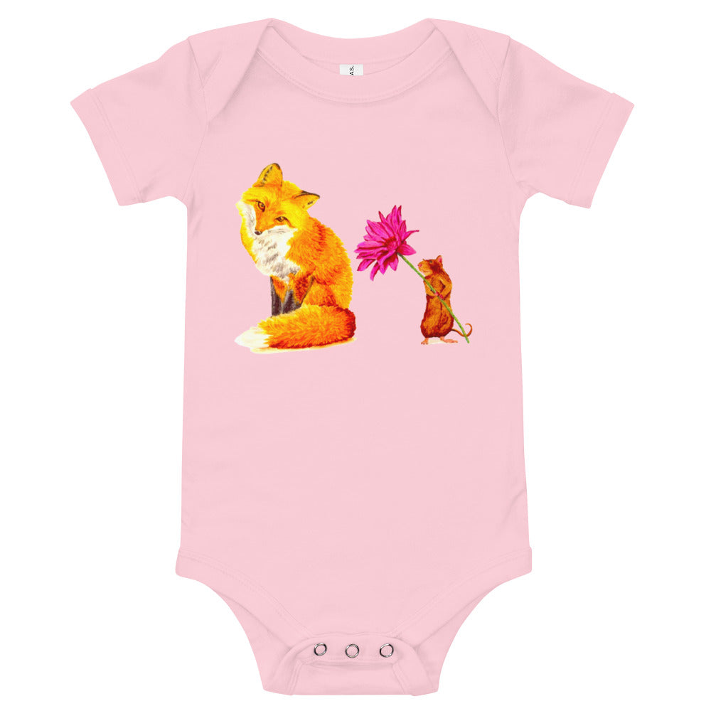 Fox and Mouse Baby Short Sleeve One Piece Baby One-Pieces Indie Darling Design 