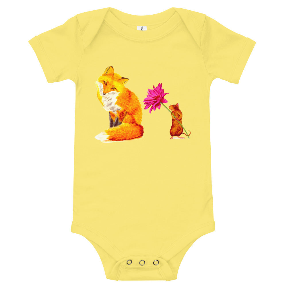 Fox and Mouse Baby Short Sleeve One Piece Baby One-Pieces Indie Darling Design 