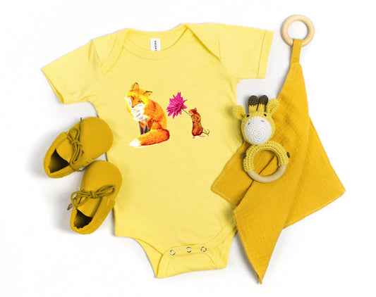 Fox and Mouse Baby Short Sleeve One Piece Baby One-Pieces Indie Darling Design 