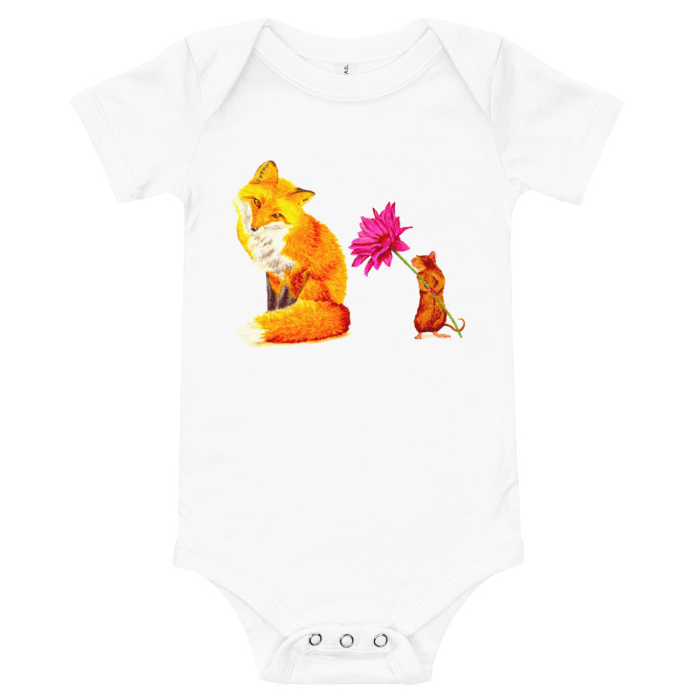 Fox and Mouse Baby Short Sleeve One Piece Baby One-Pieces Indie Darling Design 