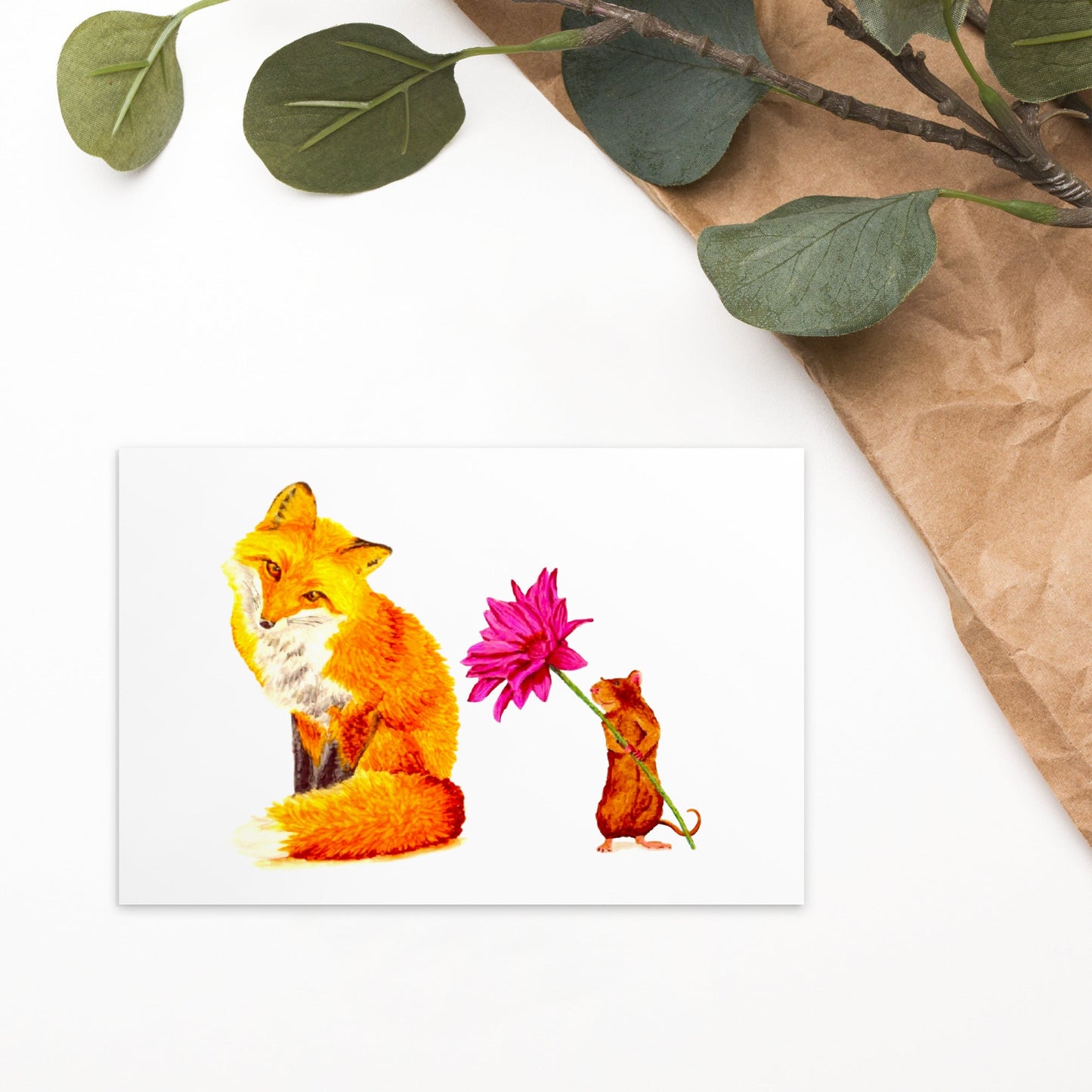 Fox and Mouse Illustrated Flat Card Greeting & Note Cards Indie Darling Design 