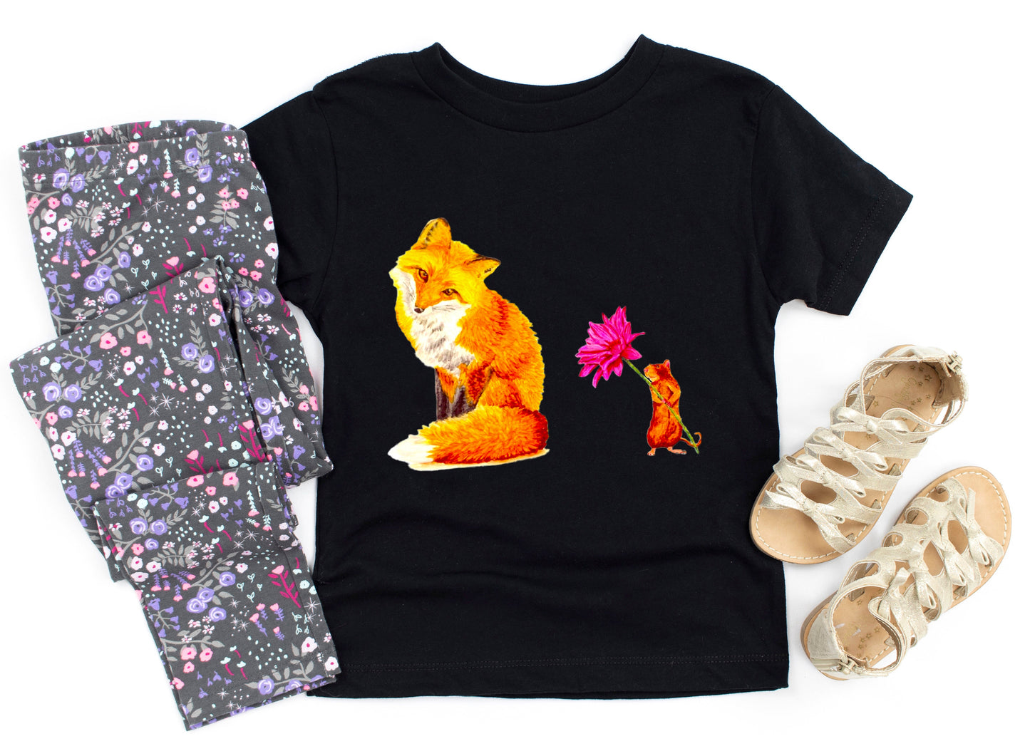 Fox and Mouse Toddler Short Sleeve Tee T-shirt Indie Darling Design 