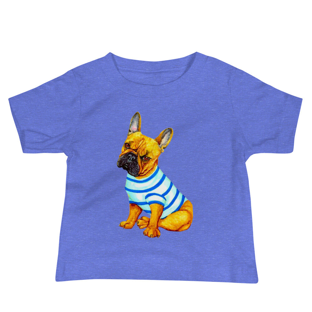 French Bulldog Baby Jersey Short Sleeve Tee T-shirt Indie Darling Design Heather Columbia Blue 6-12m 