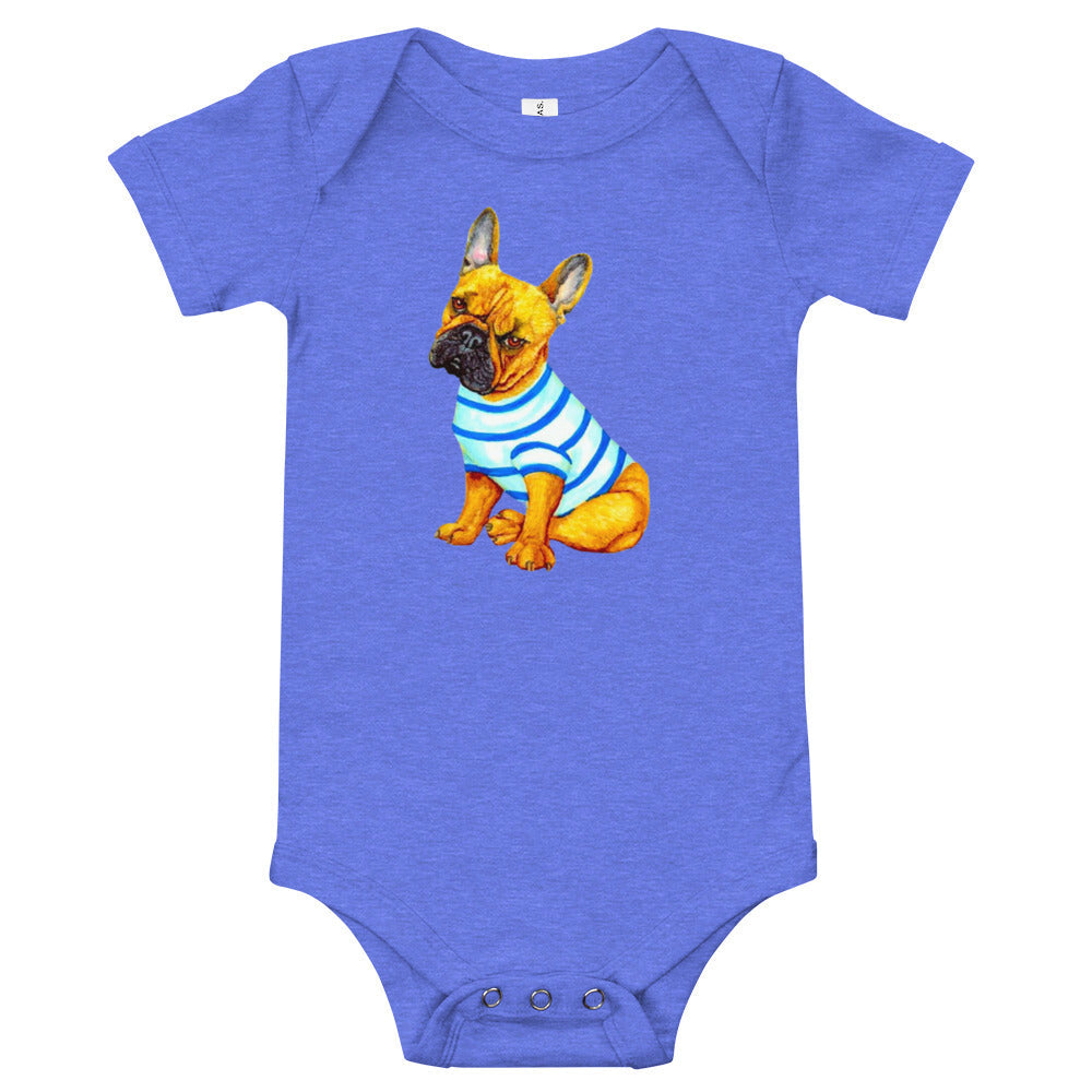 French Bulldog Baby Short Sleeve One Piece Baby One-Pieces Indie Darling Design Heather Columbia Blue 3-6m 