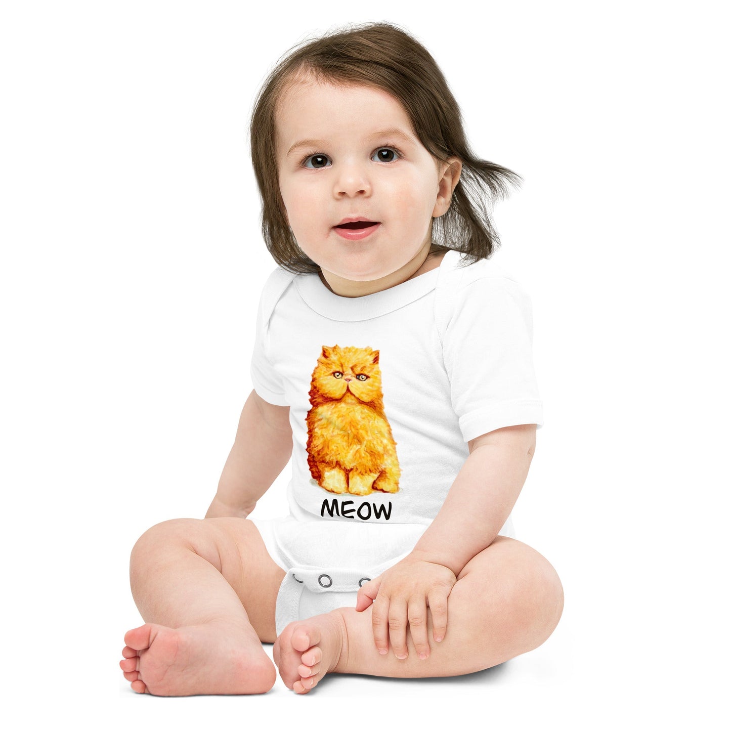 Orange Persian Cat Baby Short Sleeve One Piece Baby One-Pieces Indie Darling Design 