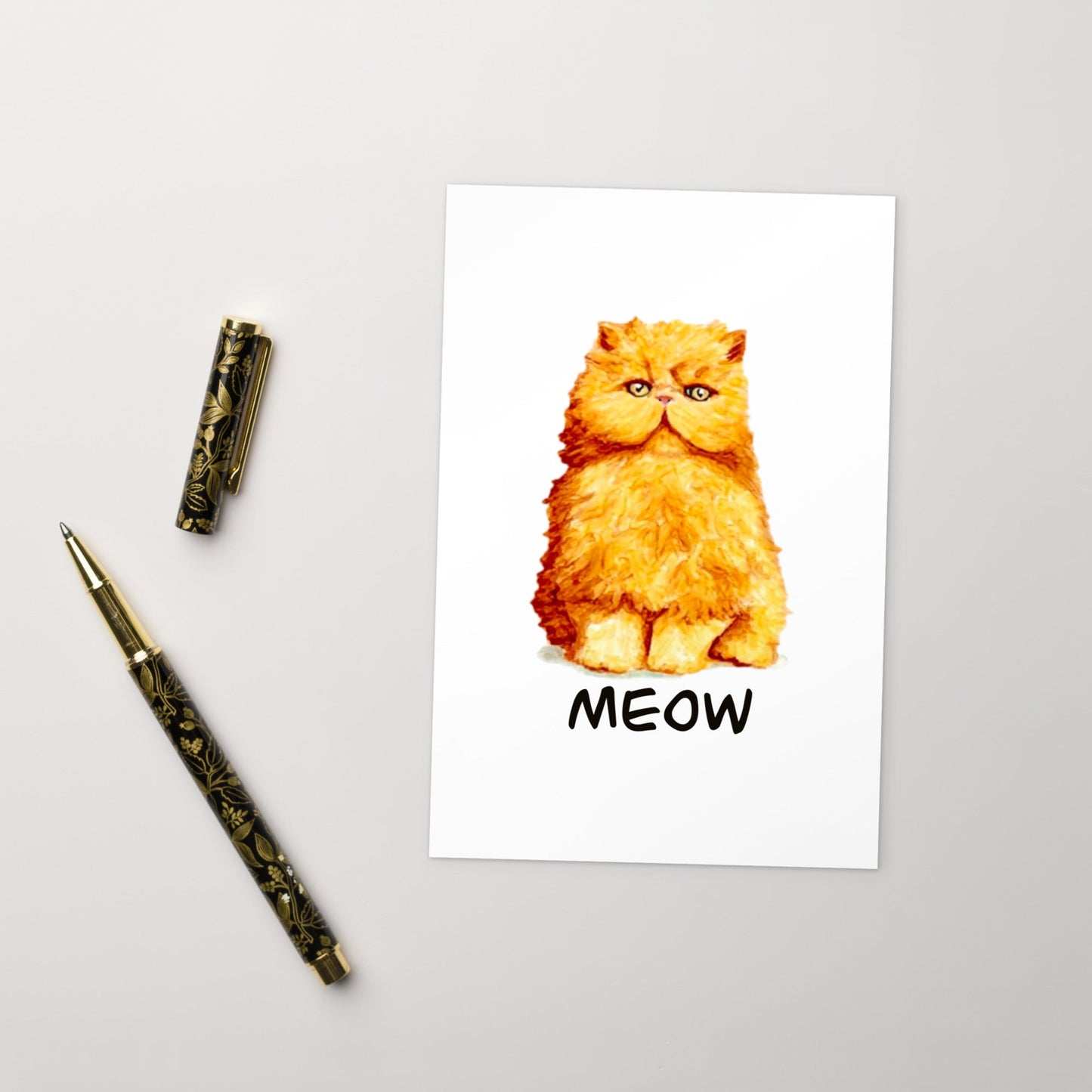 Orange Persian Cat Illustrated Flat Card Greeting & Note Cards Indie Darling Design 