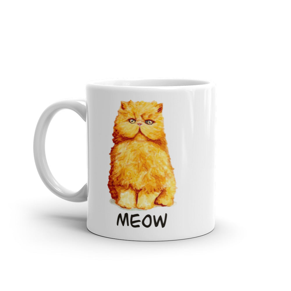 Orange Persian Cat on White Glossy Mug Mugs Indie Darling Design 