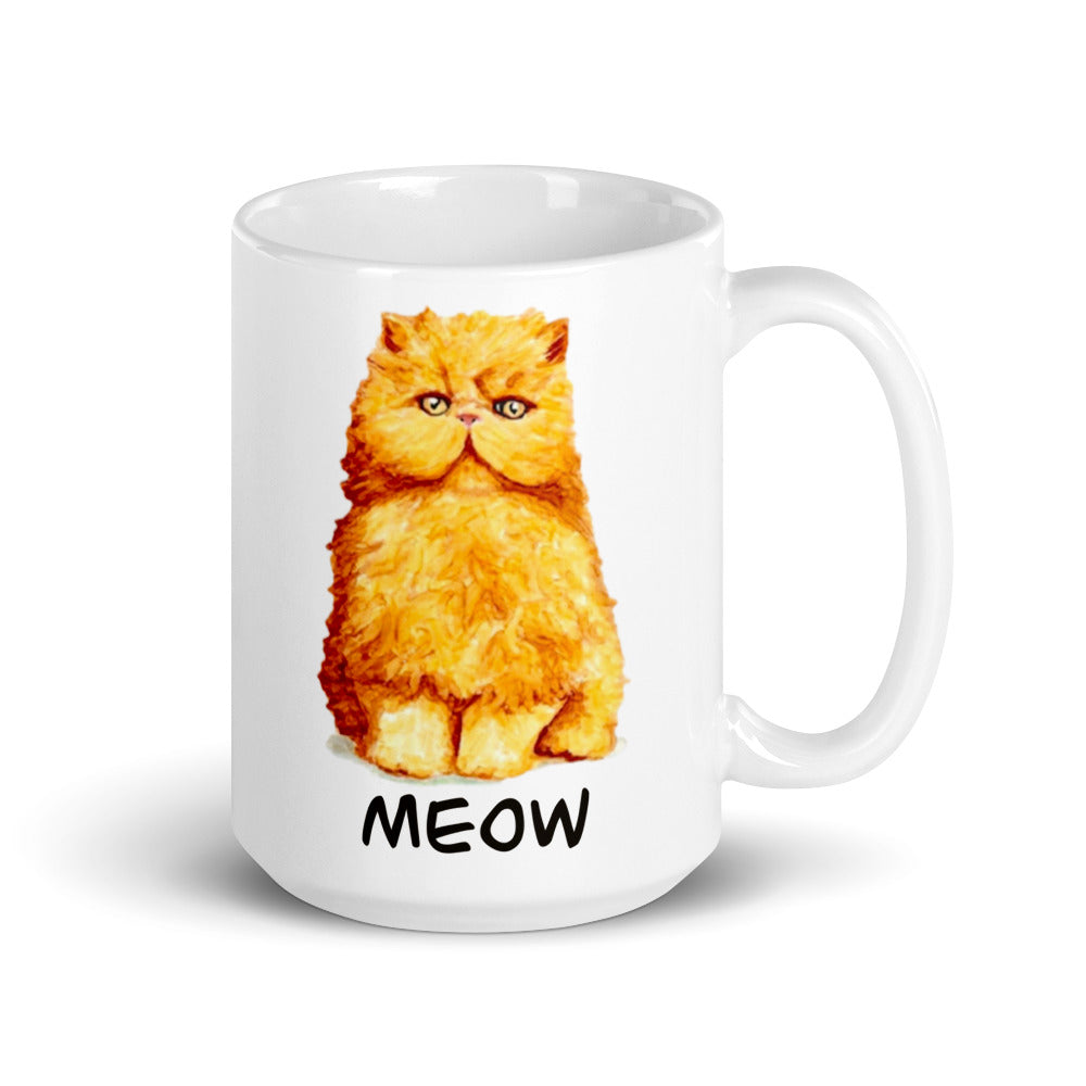 Orange Persian Cat on White Glossy Mug Mugs Indie Darling Design 