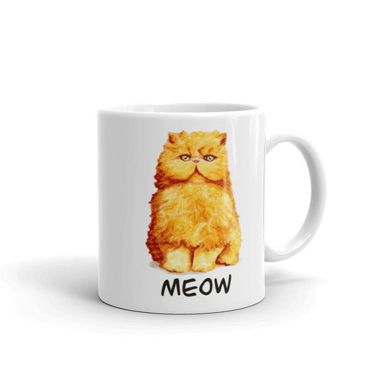 Orange Persian Cat on White Glossy Mug Mugs Indie Darling Design 