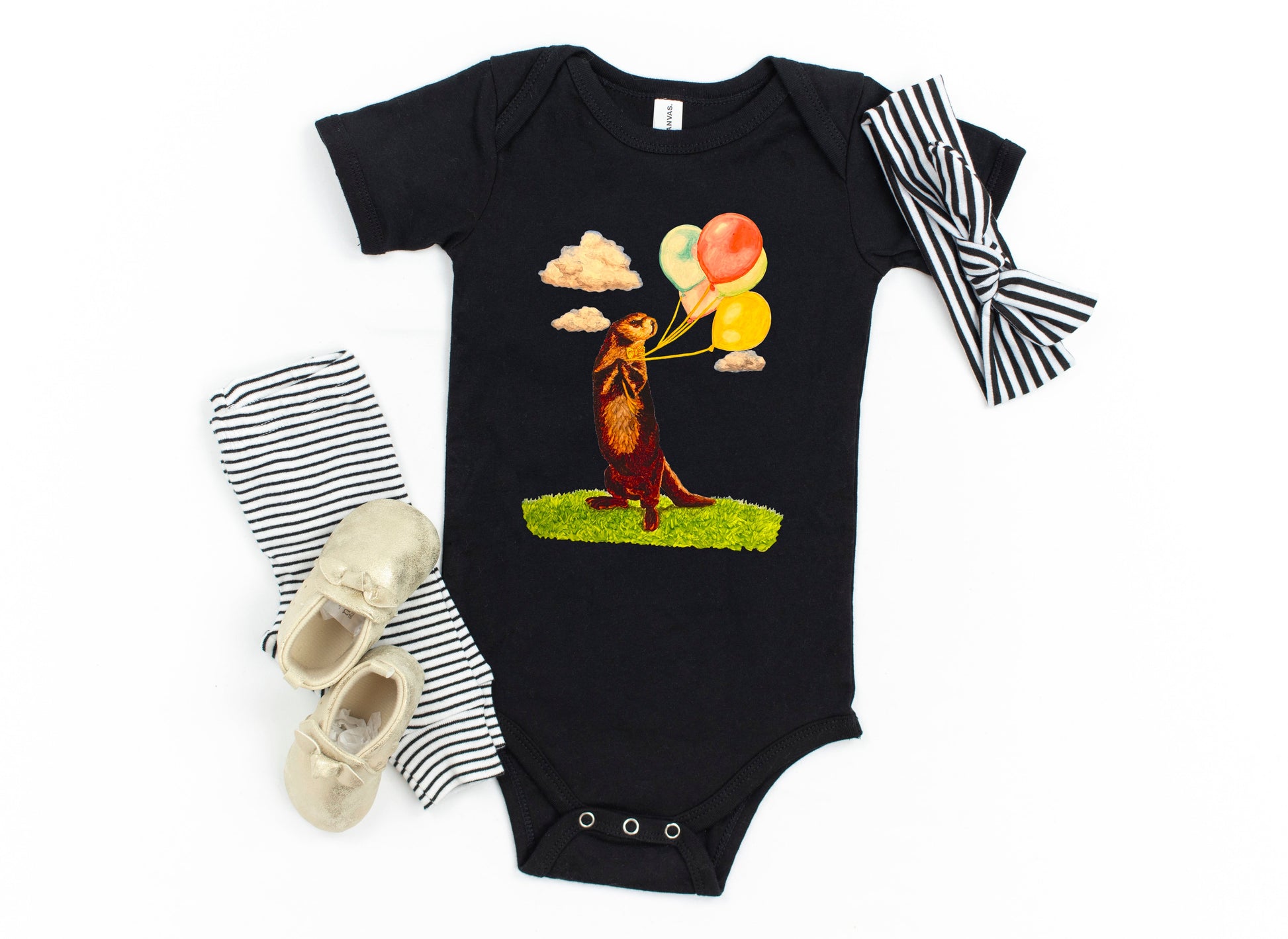 Otter and Balloons Baby Short Sleeve One Piece Baby & Toddler Tops Indie Darling Design 