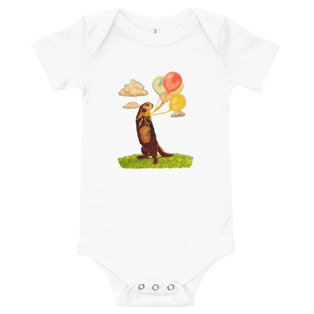 Otter and Balloons Baby Short Sleeve One Piece Baby & Toddler Tops Indie Darling Design White 3-6m 