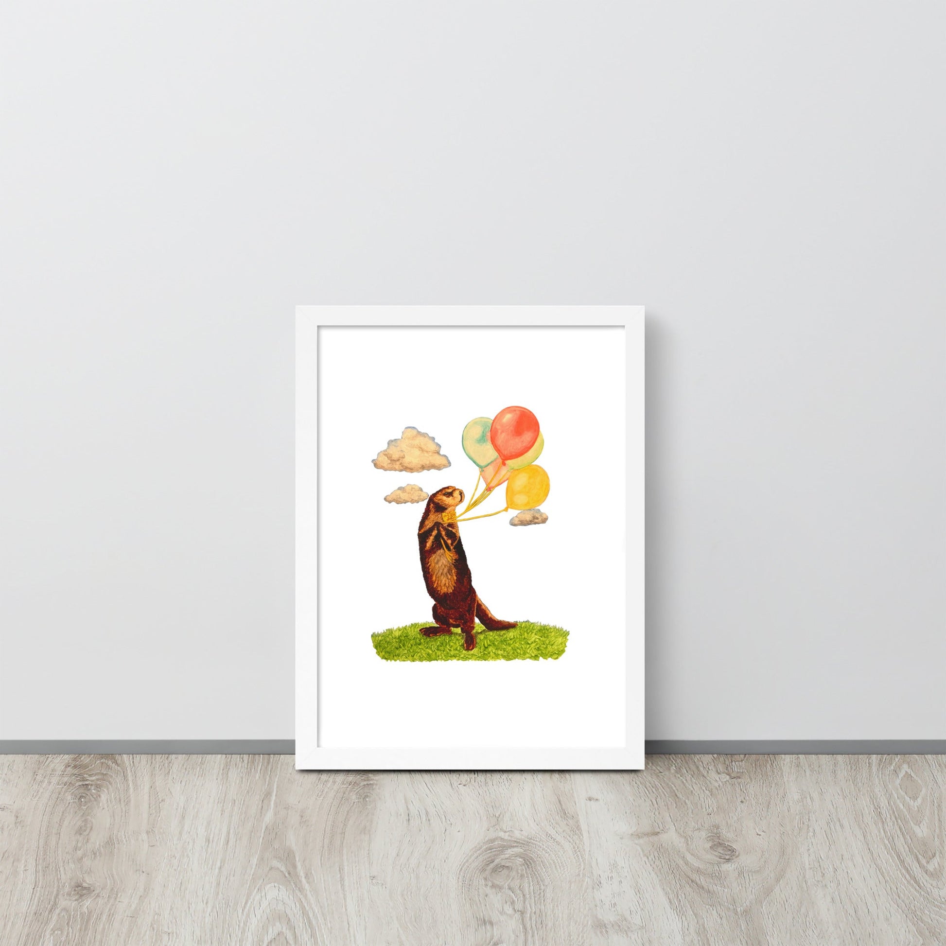 Otter and Balloons Framed Poster Print Posters, Prints, & Visual Artwork Indie Darling Design 