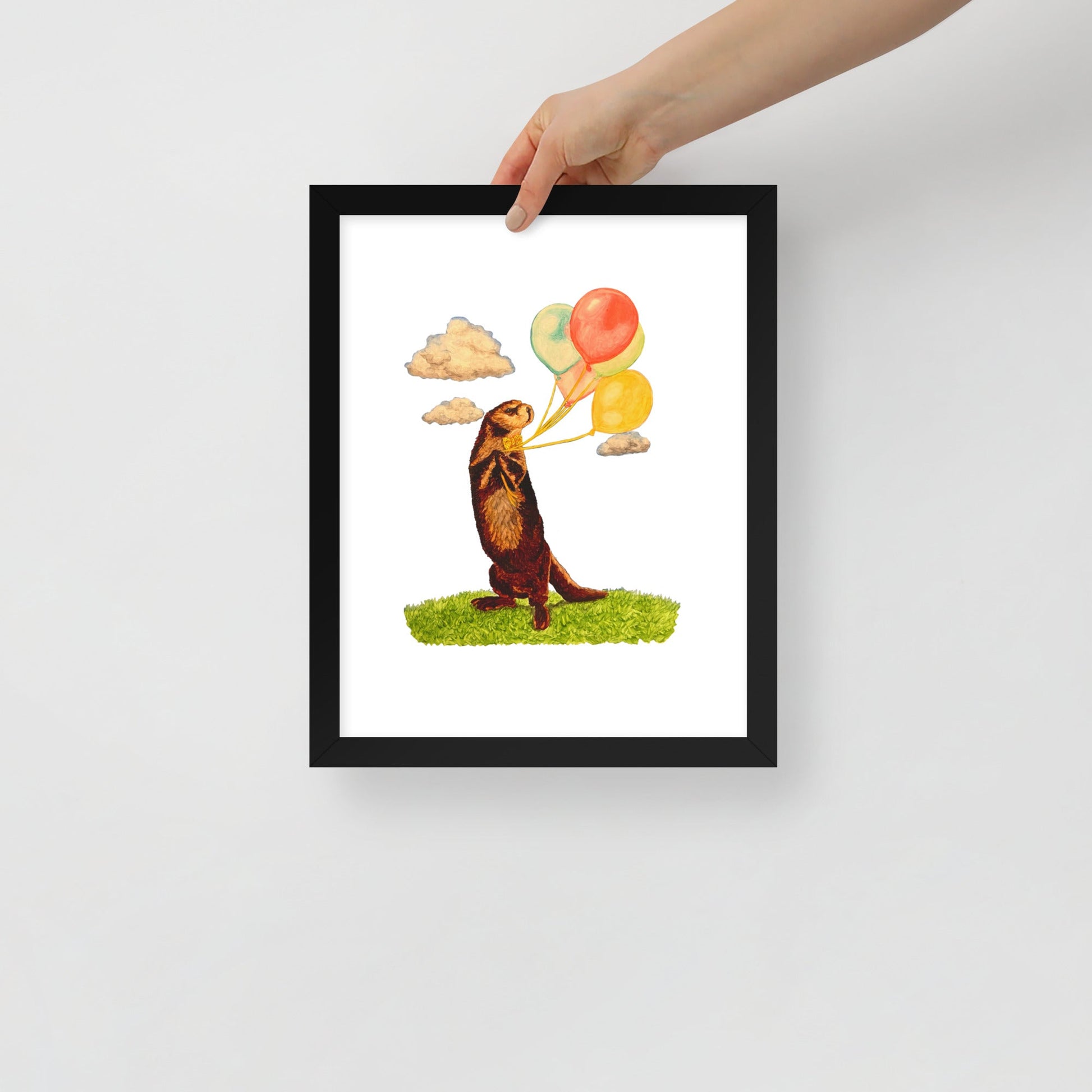 Otter and Balloons Framed Poster Print Posters, Prints, & Visual Artwork Indie Darling Design 