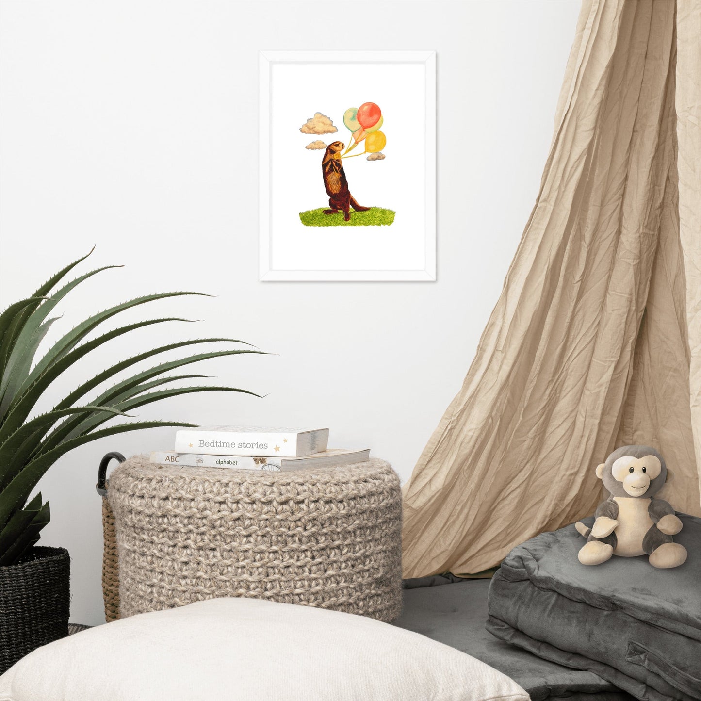 Otter and Balloons Framed Poster Print Posters, Prints, & Visual Artwork Indie Darling Design 