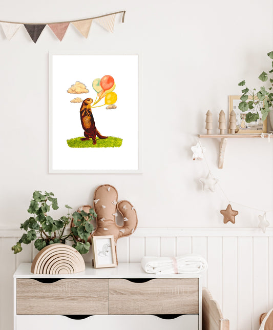 Otter and Balloons Framed Poster Print Posters, Prints, & Visual Artwork Indie Darling Design 